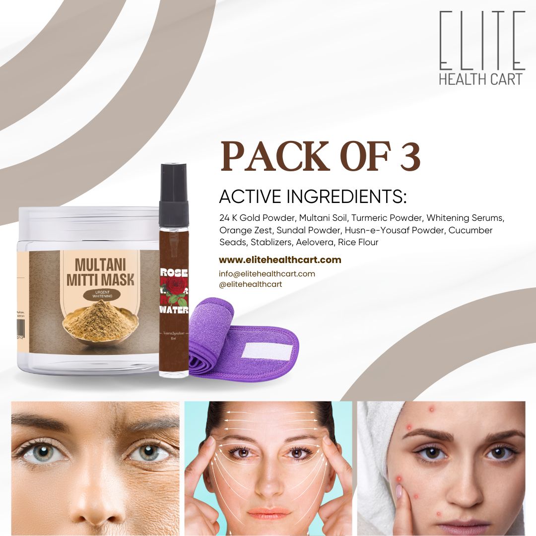 Pack of Three | Multani Mitti Mask, Rose Water, Head Band